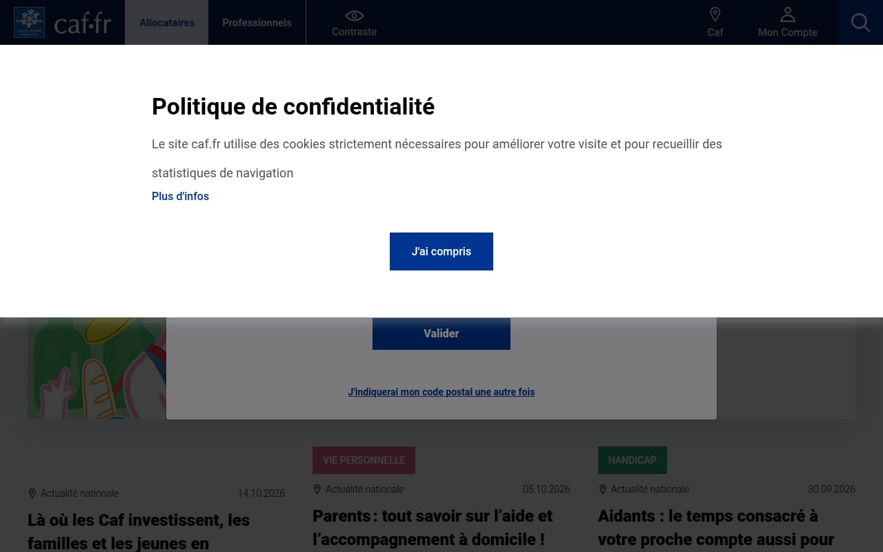 Capture d’écran de Aides au logement de la CAF (APL) (1 sur 2)