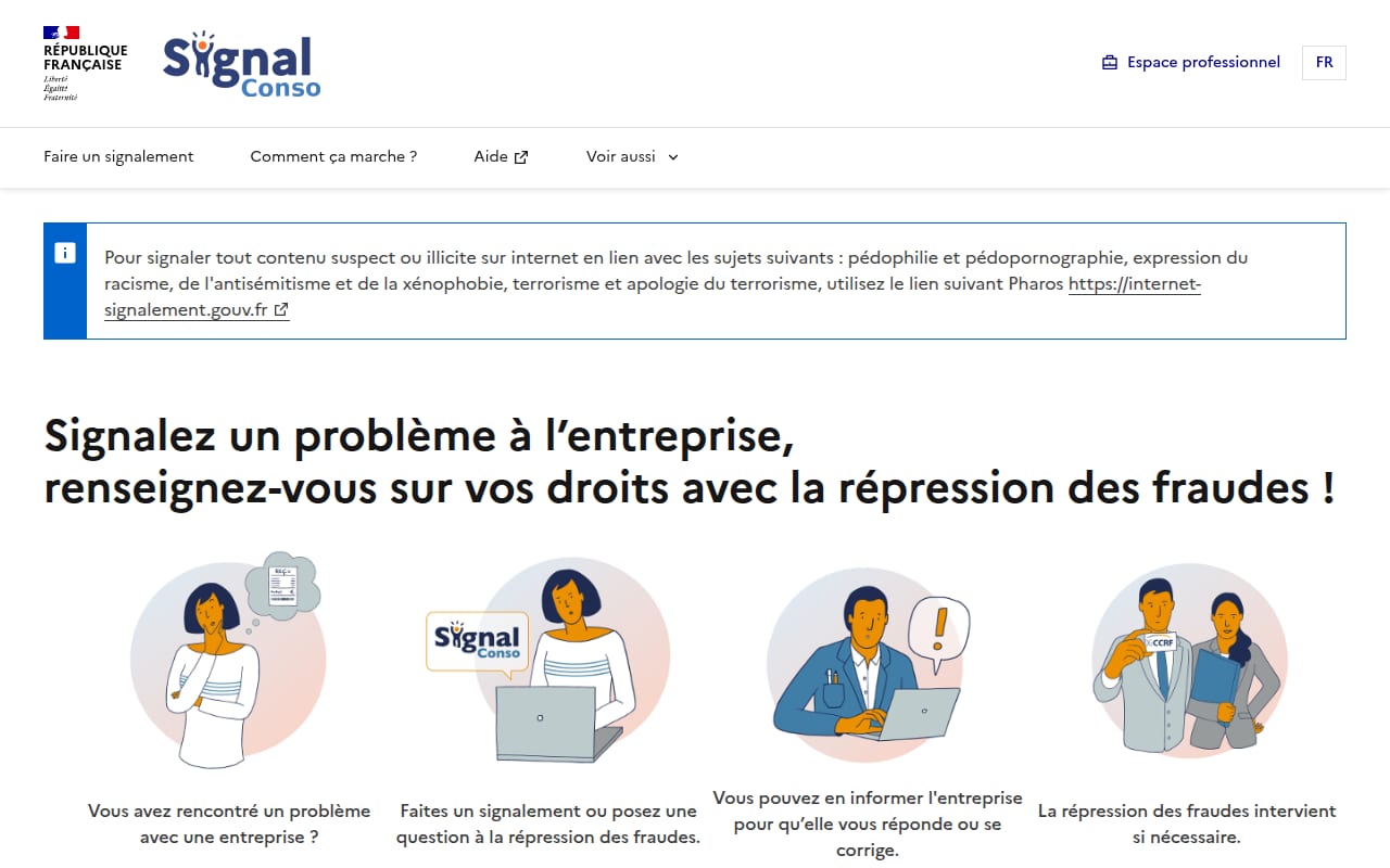Capture d’écran de SignalConso (1 sur 4)